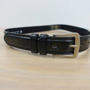Belt Mens Black Leather Size 34 Silver Buckle Classic Dress Basic Formal Genuine